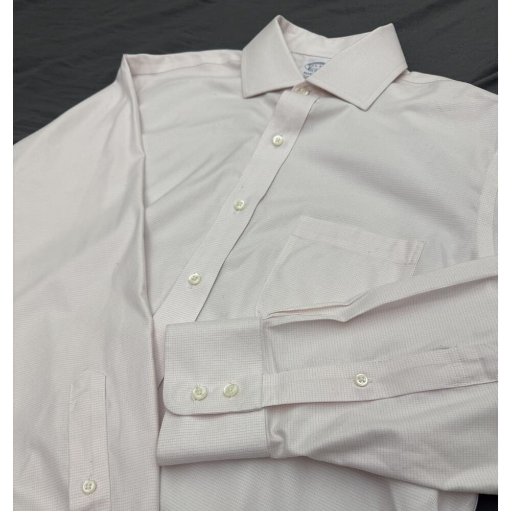 Brooks Brothers Regent Fit Dress Shirt Mens 15.5 Off White Pink Micro Check
